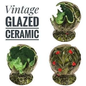 1970s Vintage Ceramic Holly and Berries Decor